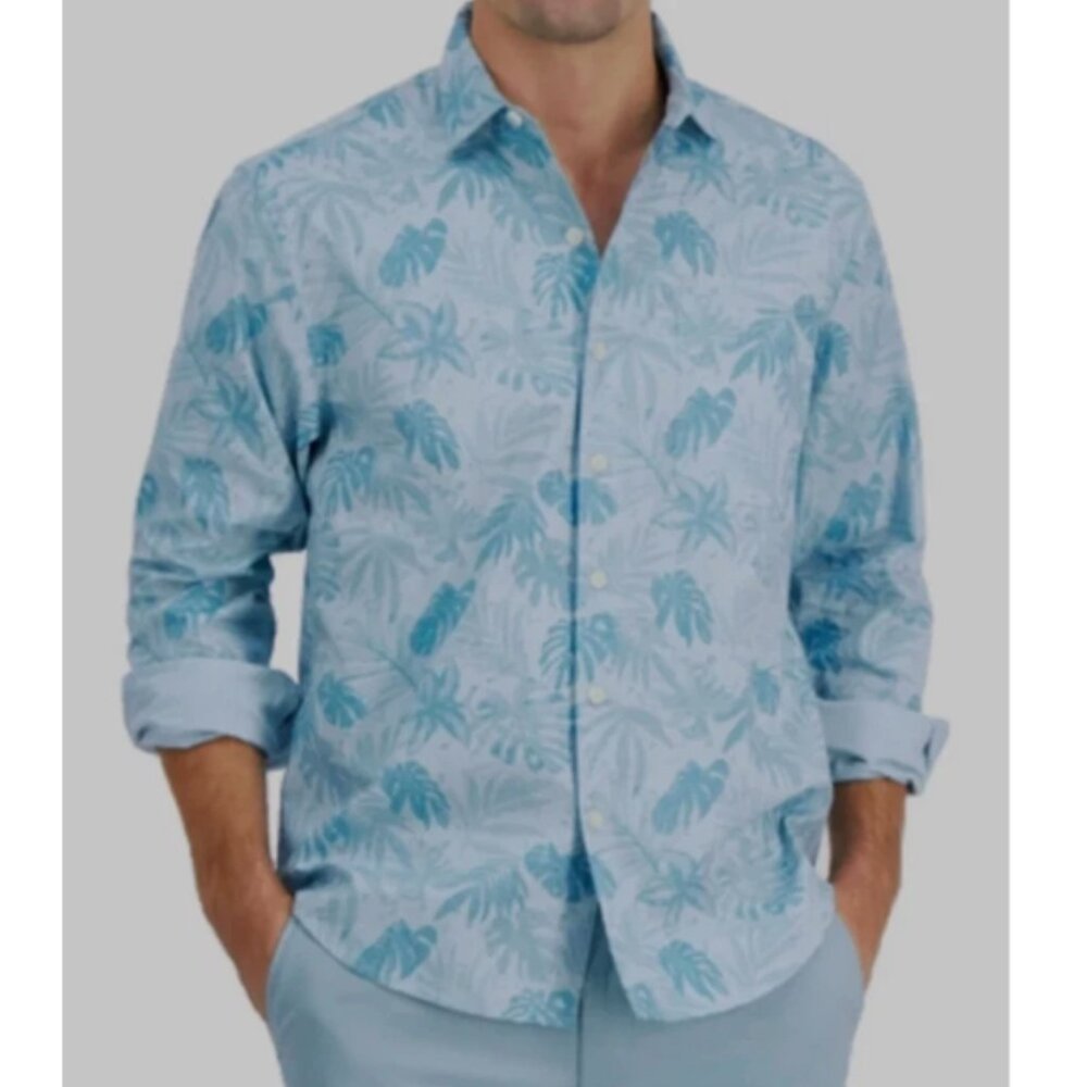 Tommy Bahama Mens Digital Palms Printed Shirt in Mosaic Blue Size XL